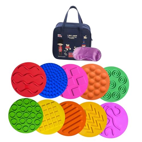 ＡＷＨＡＯ 10 sensorische Spielmatten, Silikonpads, kleine Spielzeuge für Kinder, sensorische Kreise und Scheiben, England-Tasche von ＡＷＨＡＯ