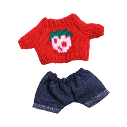 ＡＷＨＡＯ 15 cm 17 cm Plüschpuppenkleidung, Süßer Pullover Und Jeans, Stofftierkleidung, Kostüme, Stilvolles Plüschpuppenzubehör, Weich, Rot von ＡＷＨＡＯ