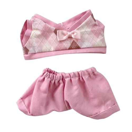 ＡＷＨＡＯ 2 X Karierte Puppenkleidung, Anzug, Kostüme für Kinder, Foto Requisiten, Bezaubernde Dekoration, Weicher Anhänger, Puppen Outfits, Zum Verkleiden für, Rosa Hose von ＡＷＨＡＯ