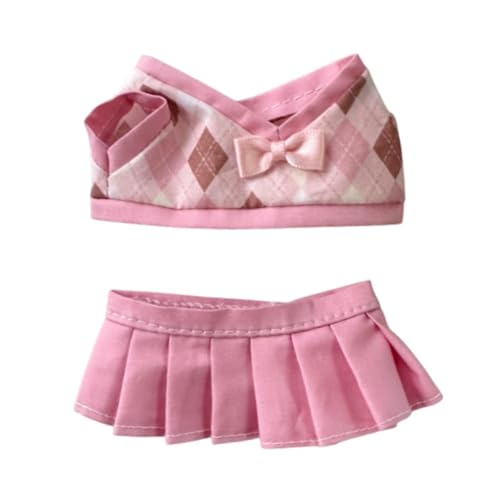 ＡＷＨＡＯ 2 X Karierte Puppenkleidung, Anzug, Kostüme für Kinder, Foto Requisiten, Bezaubernde Dekoration, Weicher Anhänger, Puppen Outfits, Zum Verkleiden für, Rosa Rock von ＡＷＨＡＯ