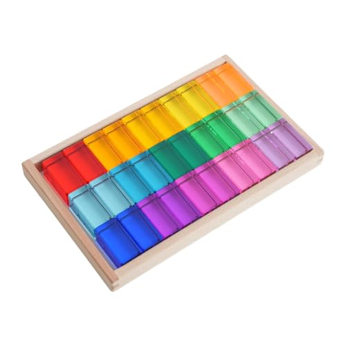 ＡＷＨＡＯ 30x Regenbogen Baustein Set, Rechteckig, Stapelbar, GEM Blöcke Als Geschenk für Kinder von ＡＷＨＡＯ