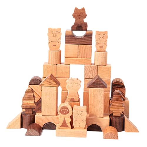 ＡＷＨＡＯ 50 Stück Holzbausteine, Frühes Lernspielzeug, 3D Formen für Kinder von ＡＷＨＡＯ