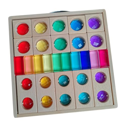 ＡＷＨＡＯ Acryl Holzklötze Set, Würfel Bauen, Buntes Lernspielzeug, Spielzeug, Regenbogen Stapelspiel für Kinder, 3 Arten Blöcke von ＡＷＨＡＯ