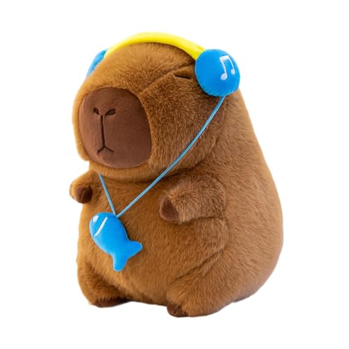 ＡＷＨＡＯ Capybara Plüschpuppe Capybara gefülltes Tierspielzeug für Jungen und Mädchen Cartoon Plüsch Spielzeug Decor süße Capybara Plushie, Kopfhörer Gesetzt von ＡＷＨＡＯ