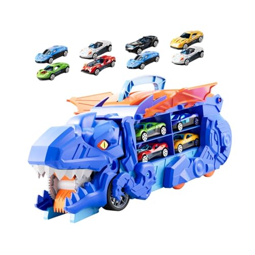 ＡＷＨＡＯ Dinosaurier Transport LKW Autospielzeug mit Spielzeugautos Aus Metalldruckguss, Kreativ, Verwandelt Sich in Stampfenden Dinosaurier für Kinder, Jungen, mit 12 Leichtmetallautos von ＡＷＨＡＯ