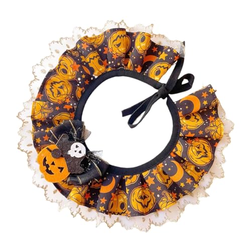 ＡＷＨＡＯ Halloween Katzenhalsband Kostüm Kürbis Lätzchen Halloween Accessoire, Hunde Halloween Halsband, L von ＡＷＨＡＯ