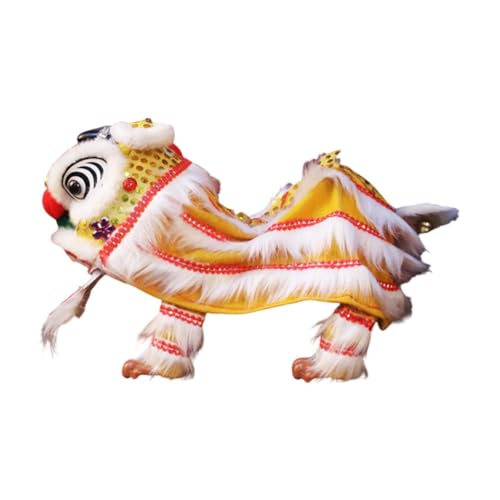 ＡＷＨＡＯ Handpuppe mit Schnüren Und Stab, Chinesische Marionette, Spielzeug, Asiatische Figurenpuppe für Löwentanzliebhaber, Kinderpartys, Erwachsene, Gelb Weiß von ＡＷＨＡＯ