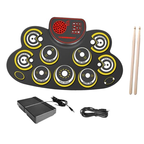 ＡＷＨＡＯ Handroll Drum Kits Elektronische Percussion Instrument Mehrzweckwerkzeuge Geschenke tragbare elektronische Trommel mit Drumsticks, Gelb von ＡＷＨＡＯ