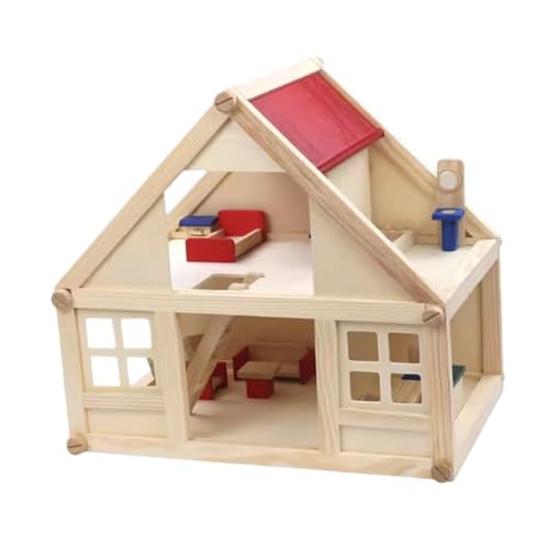 ＡＷＨＡＯ Hölzernes Rollenspielhaus, Zweischichtiges Miniaturhaus für Kinder Und Kleinkinder von ＡＷＨＡＯ