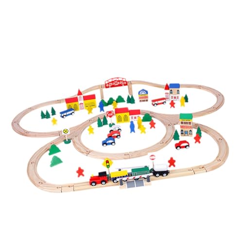 ＡＷＨＡＯ Holzeisenbahn Spielset, Eisenbahnspielzeug Set, Motorisches Aktivitätsspielzeug, Reisespielzeug, Lernspielzeug, 100 Stück von ＡＷＨＡＯ