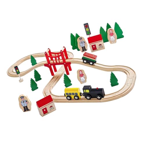 ＡＷＨＡＯ Holzeisenbahn Spielset, Eisenbahnspielzeug Set, Motorisches Aktivitätsspielzeug, Reisespielzeug, Lernspielzeug, 39 StÜcke von ＡＷＨＡＯ