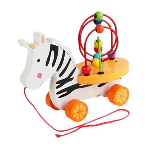 ＡＷＨＡＯ Holzperlen Labyrinth Spielzeug, Baby Lernspielzeug, Push Pull Spielzeug, Bunte Achterbahn für 1 Jährige Jungen Und Mädchen, Kindergeschenk, Zebra von ＡＷＨＡＯ