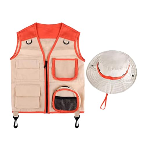 ＡＷＨＡＯ Kids Explorer Kits Requisiten, Cargo Weste Und Hut, Rollenspiele, Hinterhof Abenteuer, Anzieh Halloween Party, Cosplay für Kinder, Rot von ＡＷＨＡＯ