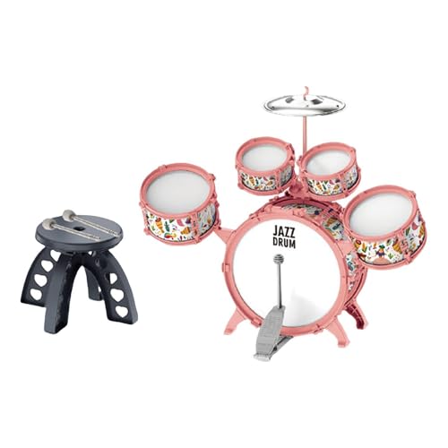 ＡＷＨＡＯ Kindertrommel Set, Sensorisches Spielzeug mit Hocker Und Musikspielzeug für Konzerte, Bühnenaufführungen, Rosa von ＡＷＨＡＯ