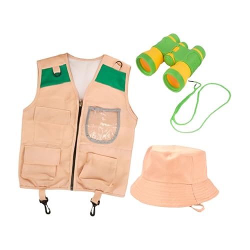 ＡＷＨＡＯ Kostüm Set für Kinder mit Weste, Hut und Fernglas für Outdoor Aktivitäten, Klare Taschenweste von ＡＷＨＡＯ