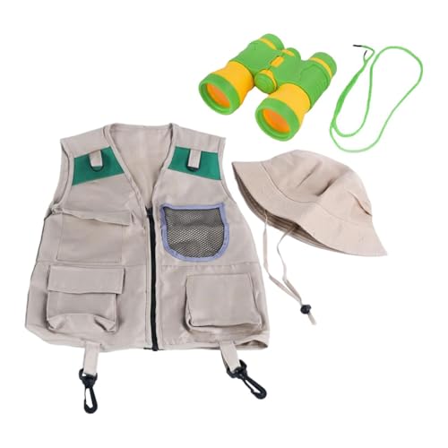 ＡＷＨＡＯ Kostüm Set für Kinder mit Weste, Hut und Fernglas für Outdoor Aktivitäten, Maschenbeutelweste von ＡＷＨＡＯ