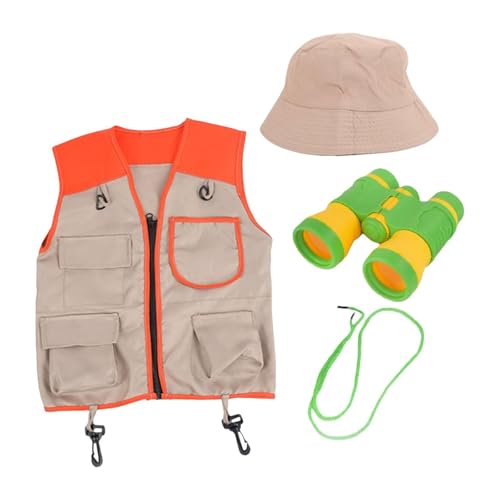 ＡＷＨＡＯ Kostüm Set für Kinder mit Weste, Hut und Fernglas für Outdoor Aktivitäten, Orangenweste von ＡＷＨＡＯ