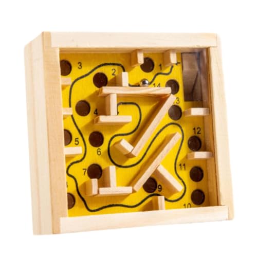 ＡＷＨＡＯ Labyrinth Holzspiel, Traditionelles Spiel, Marble Labyrinth für Jungen Und Mädchen, Kinder Im Alter von 3, 4, 5, 6 Jahren, Jugendliche, Gelb von ＡＷＨＡＯ