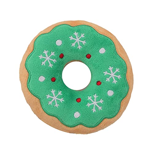 ＡＷＨＡＯ Lustiges Und Langlebiges Quietschspielzeug für Hunde für Weihnachtsreisen, Grüner Donut von ＡＷＨＡＯ