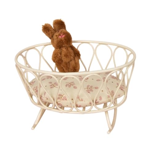 ＡＷＨＡＯ Mini Metallbett, Puppenhaus Kinderbett, 1:12 Miniatur Babypuppen Wiegenbett, Rollenspielspielzeug für Schlafzimmer Hausdekorationen, Brauner Hase von ＡＷＨＡＯ