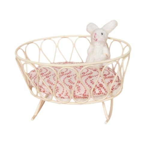 ＡＷＨＡＯ Mini Metallbett, Puppenhaus Kinderbett, 1:12 Miniatur Babypuppen Wiegenbett, Rollenspielspielzeug für Schlafzimmer Hausdekorationen, Weißer Hase von ＡＷＨＡＯ