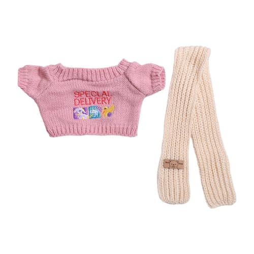 ＡＷＨＡＯ Mini Puppenkleidung für Mädchen, Handgefertigt, Modisches Kostümzubehör, DIY Cartoon Puppenkleidung, Puppen Outfit Set für 38 cm Große Plüschpuppen, G, Pullover Schal von ＡＷＨＡＯ