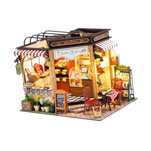 ＡＷＨＡＯ Miniatur-Puppenhaus-Set für Bäckerei mit Möbeln, handgefertigt, 3D-Modell für kreative Bastelideen von ＡＷＨＡＯ