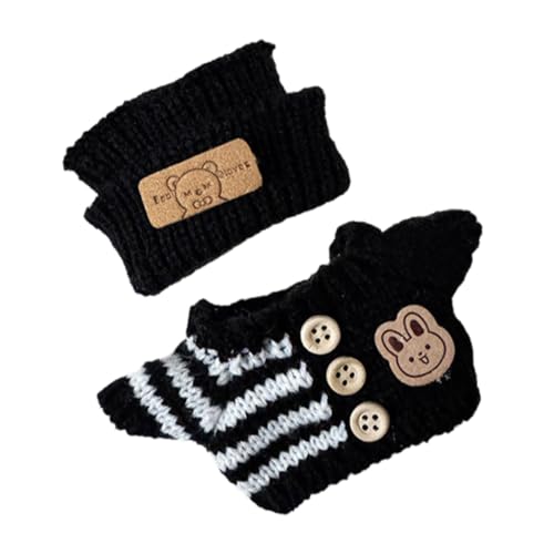 ＡＷＨＡＯ Plüsch Puppenkleidung für 15–17 cm Große Puppen, Süß, Pullover mit Hut, Zum Anziehen, Stofftier Kleidung, Modisches, Bequemes Puppen Outfit , Schwarz von ＡＷＨＡＯ