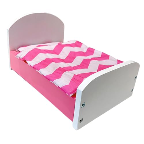 ＡＷＨＡＯ Puppenhaus Bett mit Bettwäsche Set für Miniaturspielzeug Dekoration, Rosa von ＡＷＨＡＯ