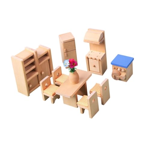 ＡＷＨＡＯ Puppenhaus Möbelset Aus Holz, Miniaturmöbel, Spielzeug, Bastelarbeiten, Rollenspiele für Jungen, Esszimmer von ＡＷＨＡＯ