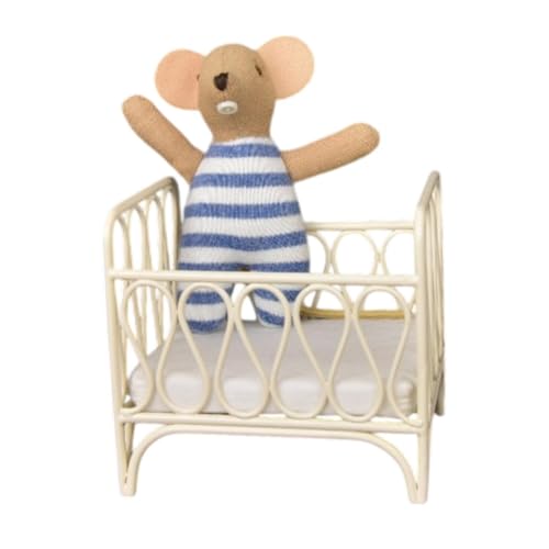 ＡＷＨＡＯ Puppenhausbett im Maßstab 1:12, Miniaturmöbel, Zimmer, winziges Kinderbett für die Gestaltung Einer Lebensszene, Blaue Mauspuppe von ＡＷＨＡＯ