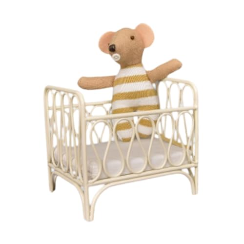 ＡＷＨＡＯ Puppenhausbett im Maßstab 1:12, Miniaturmöbel, Zimmer, winziges Kinderbett für die Gestaltung Einer Lebensszene, Khaki-Maus-Puppe von ＡＷＨＡＯ