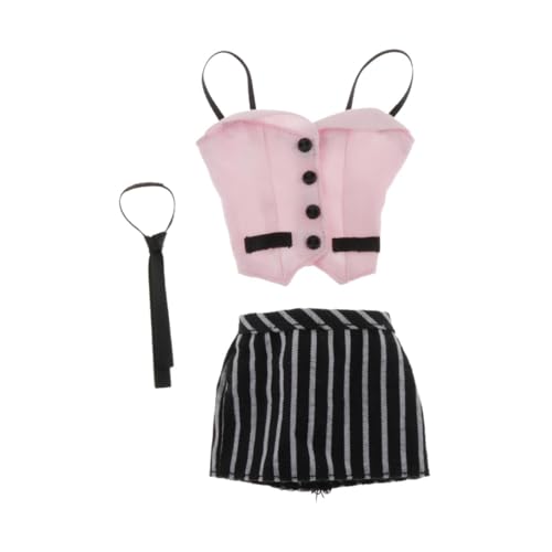 ＡＷＨＡＯ Puppenkleidungs Outfit für Weibliche Figuren Im Maßstab 3x1/6, Oberrock Und Krawatte, Action Figuren Kleidung, Kompletter Anzug, für 12 Zoll Figurenkö, Rosa von ＡＷＨＡＯ