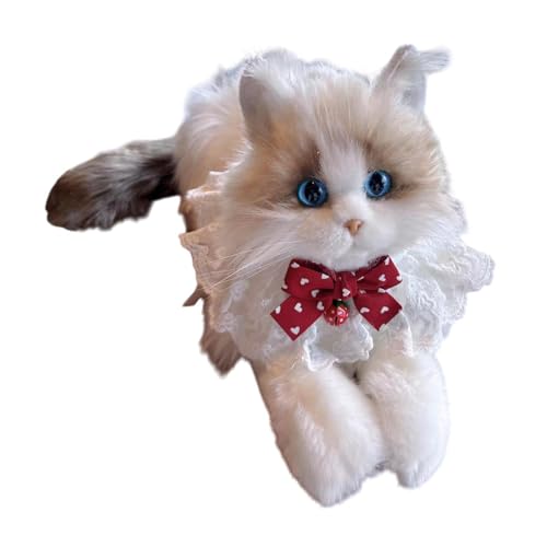 ＡＷＨＡＯ Realistische Ragdoll -Katze Stofftiere, Katzenpuppe Kätzchen Stofftier ausgestopft Kätzchen Spielzeug Begleiter für Katzenliebhaber Mädchen Geschenke, Rote Glocke von ＡＷＨＡＯ