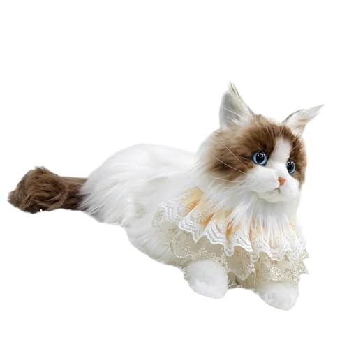 ＡＷＨＡＯ Realistische Ragdoll -Katze Stofftiere, Katzenpuppe Kätzchen Stofftier ausgestopft Kätzchen Spielzeug Begleiter für Katzenliebhaber Mädchen Geschenke, Spitzenschal von ＡＷＨＡＯ