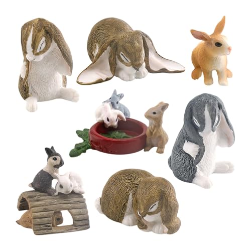 ＡＷＨＡＯ Simuliertes Tiermodell-Set, Mini-Tiermodell, Kunsthandwerk, Dekor, Kaninchenfigur, Tierstatuen für Geschenke, Partygeschenke, Kinderheim, 7 Stück von ＡＷＨＡＯ