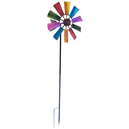 ＡＷＨＡＯ Windspinner mit Gartenstecker Aus Metall, Skulpturen für Den Außenbereich, Rote Windmühle für Rasen, Terrasse, Terrasse Und Hinterhofdekoration, Bunt von ＡＷＨＡＯ