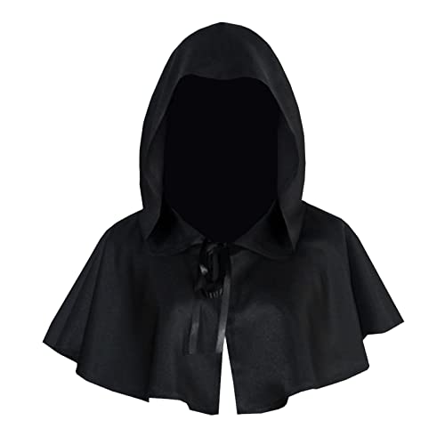 AWOCAN Halloween Kostüm Umhang Hoodie Kapuze Umhang Umhang Tod Cosplay Gothic Umhang Hexe Zauberer Vampir Mittelalter Kapuze Schnürhut (style1-schwarz) von AWOCAN