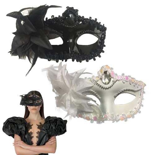 AWOCAN Paar Maskerade Maske Venezianische Party Mardi Gras Maske für Frauen/Männer Party Prom Halloween (SCHWARZ+WEISS) von AWOCAN