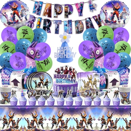 100 Stück Fortni Geburtstagsdeko, Fortnit Geburtstag Ballons, Luftballon Dekoration, Geburtstags Dekoration, Torten Deko, Banner, Tischdecken, Teller, für Kinderpartys, Mottopartys 100 Stück Fortni Geburtstagsdeko, Fortnit Geburtstag Ballons, Luftballon Dekoration, Geburtstags Dekoration, Torten Deko, Banner, Tischdecken, Teller, für Kinderpartys, Mottopartys von AWOUSUE