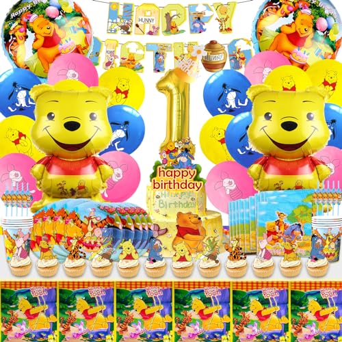 101 Stück Winnie Pooh Deko Geburtstag 1 Jahr, Winnie Pooh Luftballons 1. Geburtstag, Winnie Pooh Partygeschirr, Tortendeko 1. Geburtstag Winnie Pooh, Deko 1. Geburtstag Mädchen Winnie Pooh von AWOUSUE