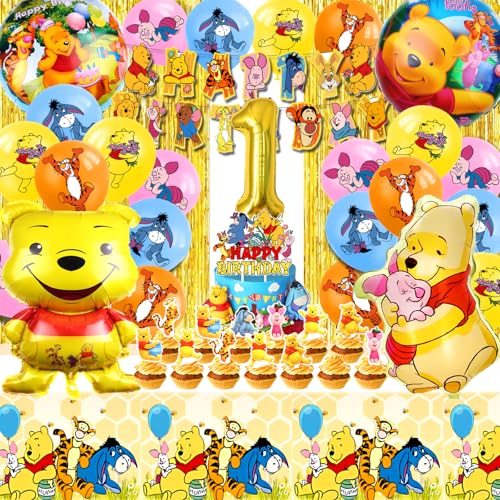 Winnie Pooh Geburtstag 1, 53 Stück Winnie Pooh Deko Geburtstag 1 Jahr, Winnie Pooh Luftballons 1. Geburtstag, Winnie Pooh Ballon 1 Geburtstag, Tortendeko 1. Geburtstag Winnie Pooh von AWOUSUE