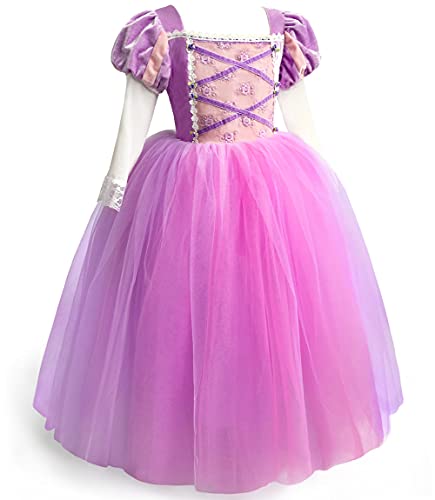 Axaxa Rapunzel Mädchen Rapunzel Kleid Geburtstagsfeier Halloween Kostüm Cosplay Verkleidung für kleine Mädchen 2-11 Jahre von AXAXA