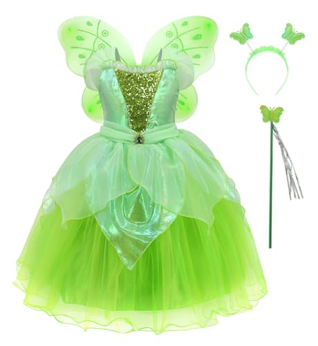 Axaxa Tinker Bell Halloween-Kostüm für Babys und Mädchen, Feenkostüm für Mädchen, mit Zubehör, 2-7T von AXAXA