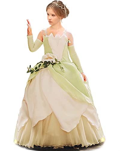 Prinzessin Tiana Kostüm für Mädchen Prinzessin Tiana Kleid Prinzessin und der Frosch Kostüm mit Ärmel 2-11T von AXAXA