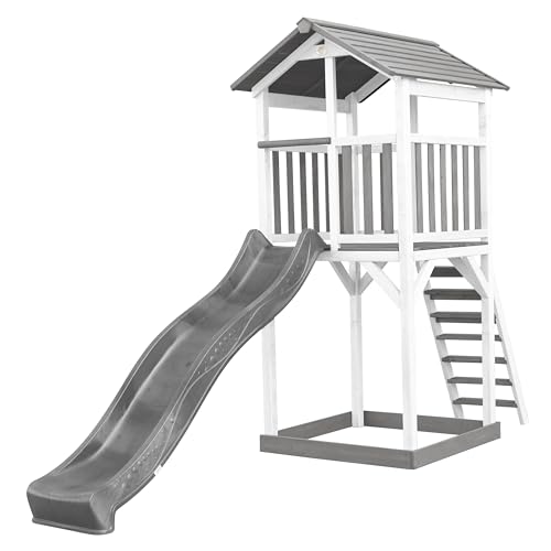 AXI Beach Tower Spielturm aus Holz in Weiß & Grau | Spielhaus für Kinder mit Grauer Rutsche und Sandkasten | Stelzenhaus für den Garten.. von AXI