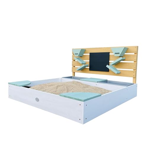 AXI Cato Sandkasten aus Holz mit Behältern für z.B Wasser, Stauraum, Kreidetafel & Spielwand | Sandkasten in Weiß & Blau inklusive Trichter | Mit Plane & Bodentuch | 105x100x58,5 cm AXI Cato Sandkasten aus Holz mit Behältern für z.B Wasser, Stauraum, Kreidetafel & Spielwand | Sandkasten in Weiß & Blau inklusive Trichter | Mit Plane & Bodentuch | 105x100x58,5 cm von AXI