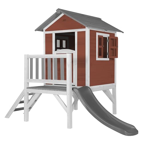 AXI Spielhaus Beach Lodge XL in Rot mit Rutsche in Grau | Stelzenhaus aus FSC Holz für Kinder | Kleiner Spielturm für den Garten von AXI