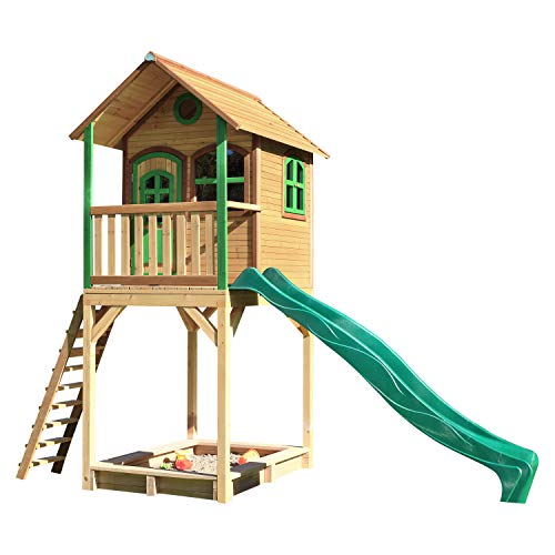 AXI Spielhaus Romy mit Sandkasten & grüner Rutsche | Stelzenhaus in Braun & Grün aus FSC Holz für Kinder | Spielturm für den Garten.. von AXI