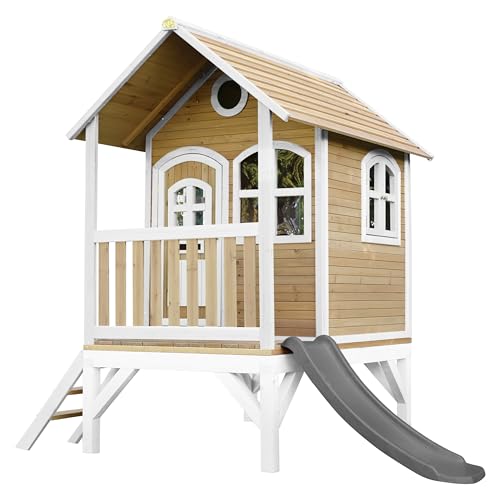 AXI Spielhaus Tom mit Grauer Rutsche | Stelzenhaus in Braun & Weiß aus FSC Holz für Kinder | Spielturm für den Garten.. von AXI